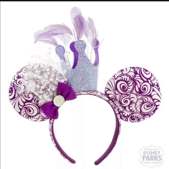 Disney Parks Minnie Mouse Ear Headband - Crown and Feathers Jubilee Purple Ears - Picture 2 of 2